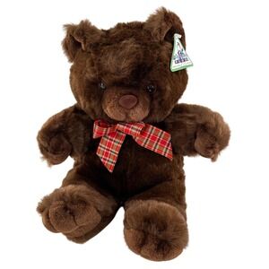 Precious Plush Brown Teddy Bear Red Plaid Bow 12" Stuffed Animal Toy Rite Aid a